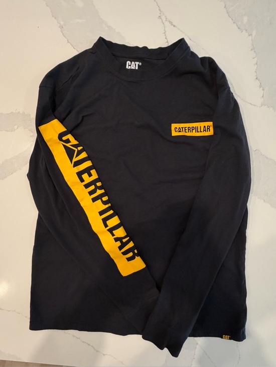 Caterpillar Other - Caterpillar Black Long-Sleeve Shirt with Yellow Logo and Sleeve Print